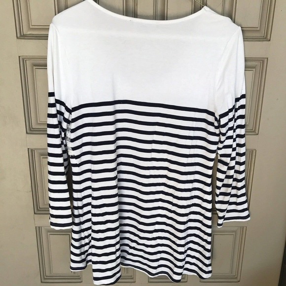 WHBM Top SzM Blk/Wht Stripe Lace Embellishment V Neck Used - Picture 3 of 7